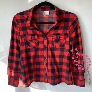 Passport Cropped Plaid Button Collared Top
